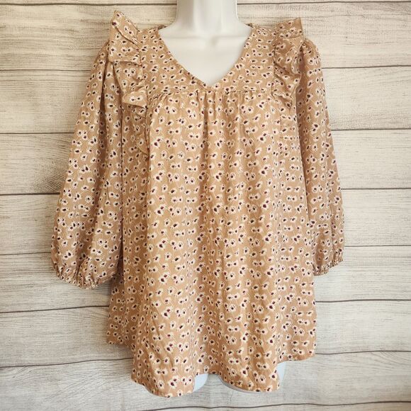 Periwinkle NWT small blushed pink ruffled cottagecore long sleeve blouse - Picture 1 of 11